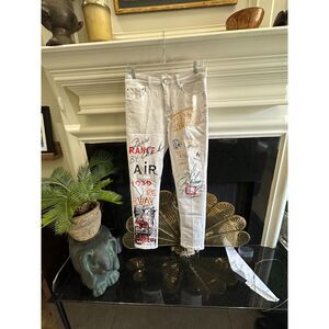 Two Pairs of Men's White Streetwear Graffiti Jeans Size 32 x 30